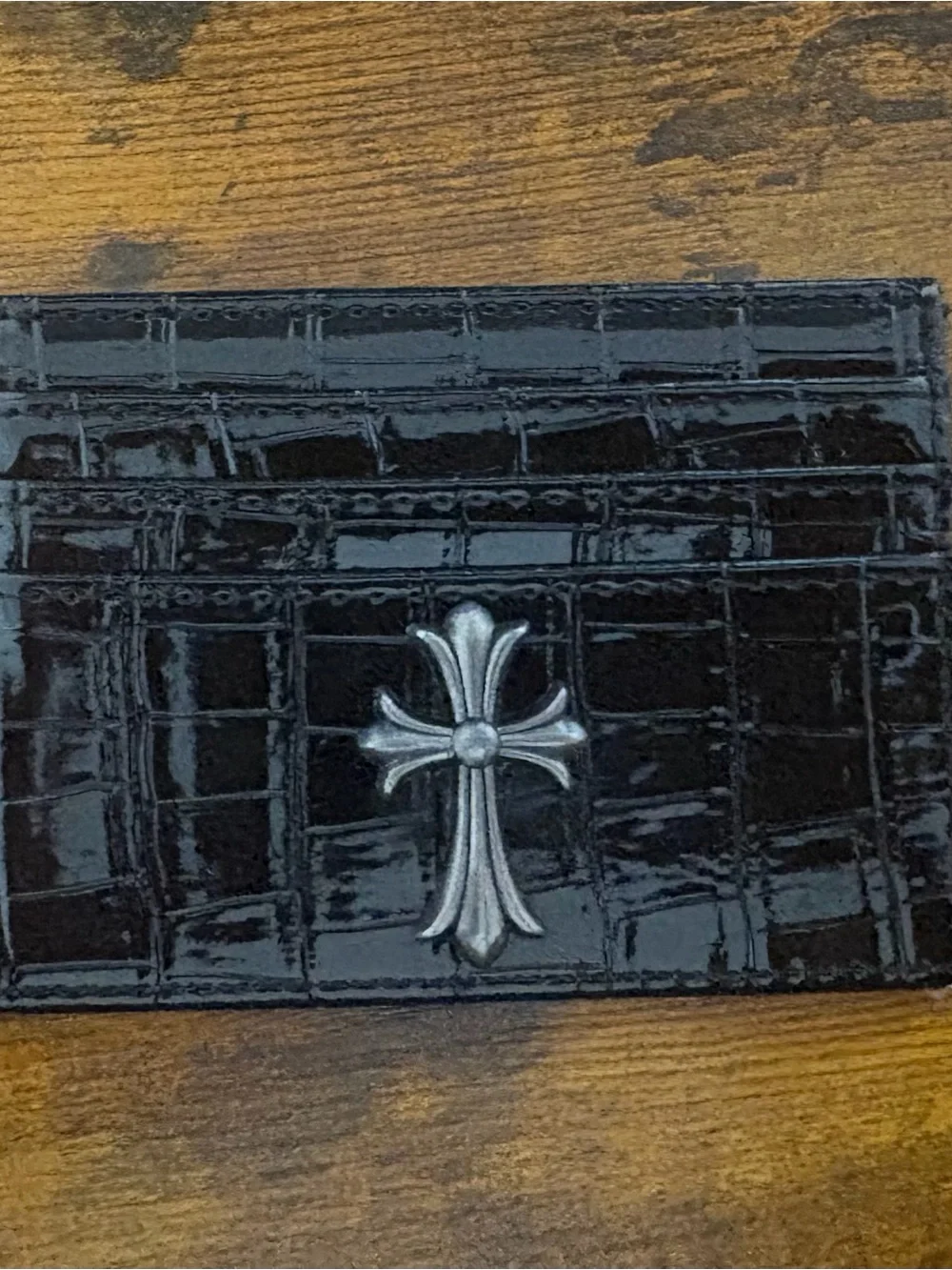 Chrome Hearts Black Croc-Embossed Leather Wallet with Metal Logo
